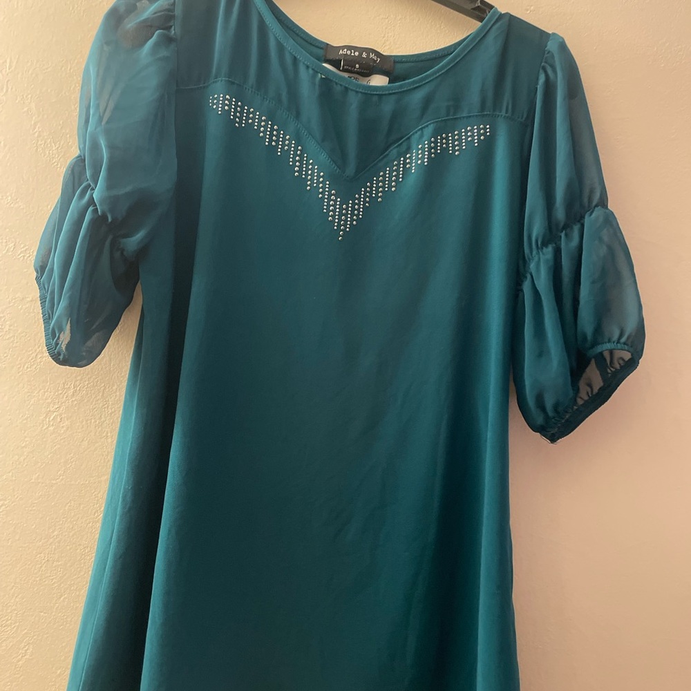 AaADELE MAY Lemire Teal Blouse with Puff Sleeves